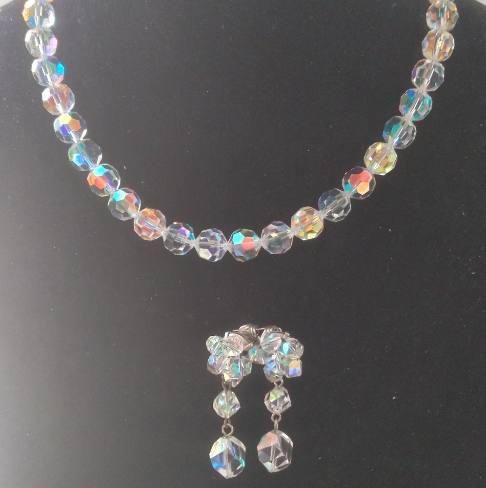 Sterling Silver Aurora Borealis necklace and earrings